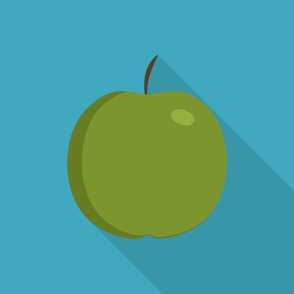 Green Apple Icon In Flat Long Shadow Design