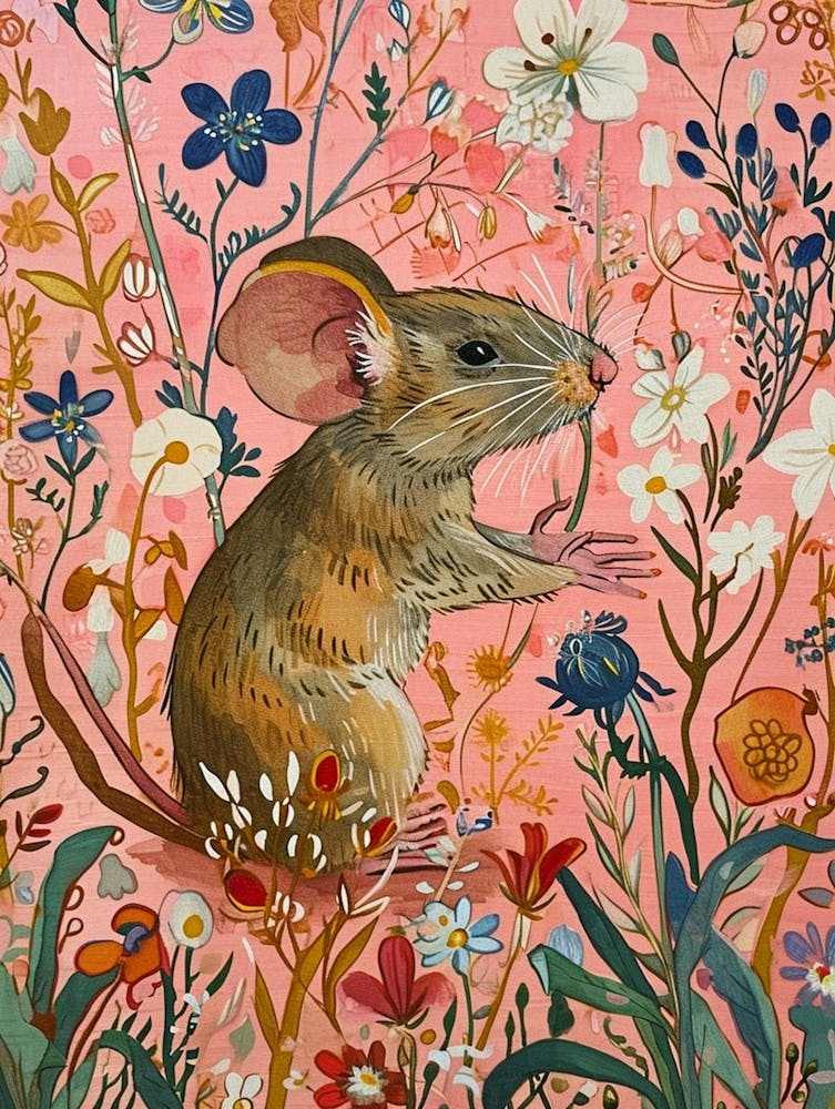 Floral Animal Painting Mouse 2