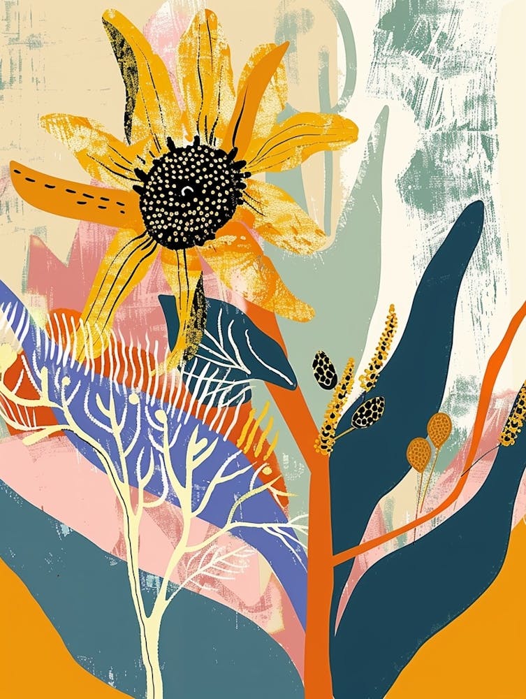 Illustration Florale Colorée Tournesol 2