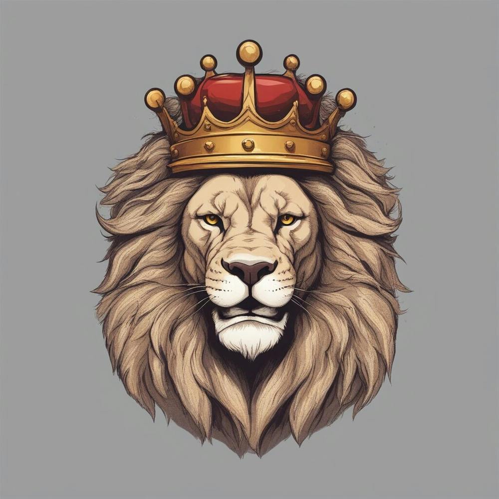 Face portrait of a lion in a crown