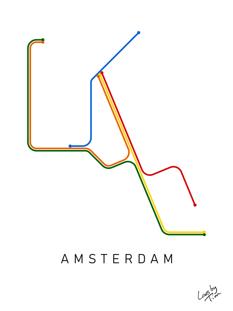 Amsterdam Metro Lines Color