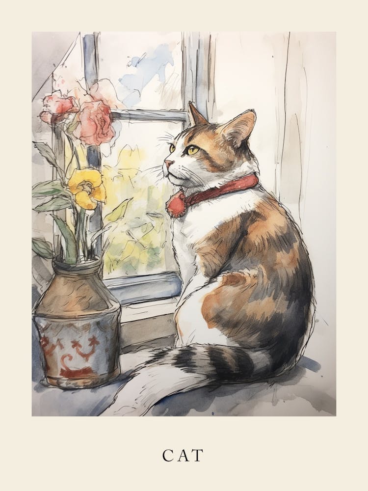 Beatrix Potter Inspired  Animal Watercolour Cat 2
