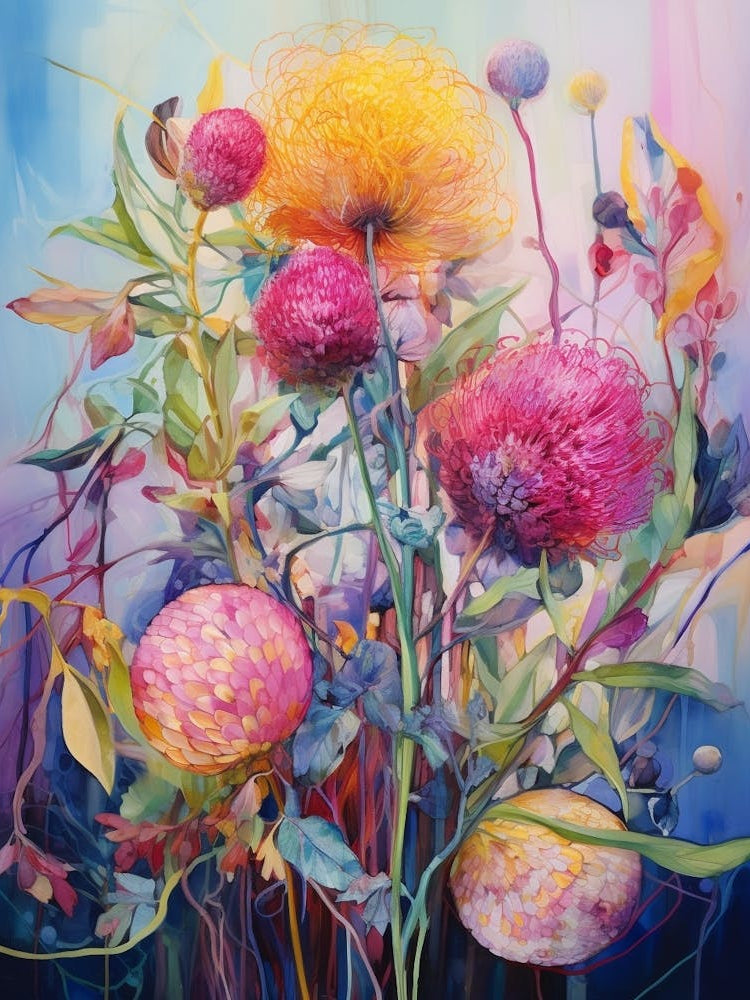 Abstract Flower Painting Globe Amaranth