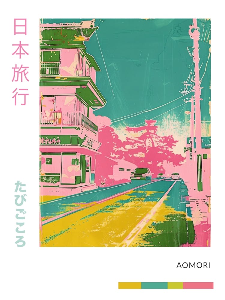 Aomori Japan Retro Duotone Silkscreen Poster