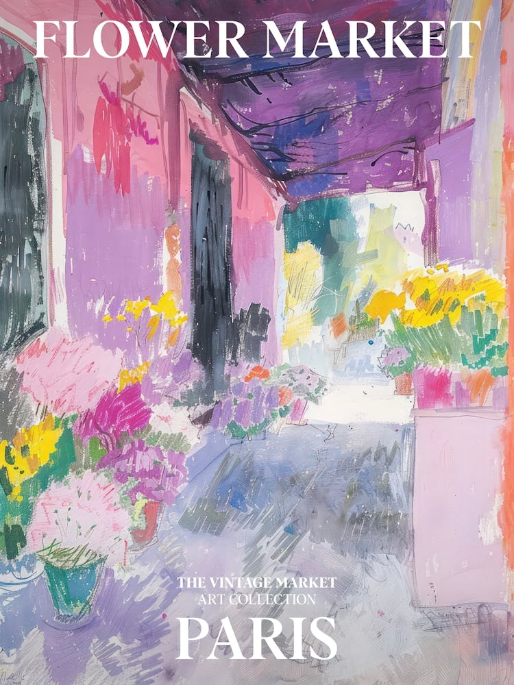 Vintage Flower Market Painting Paris
