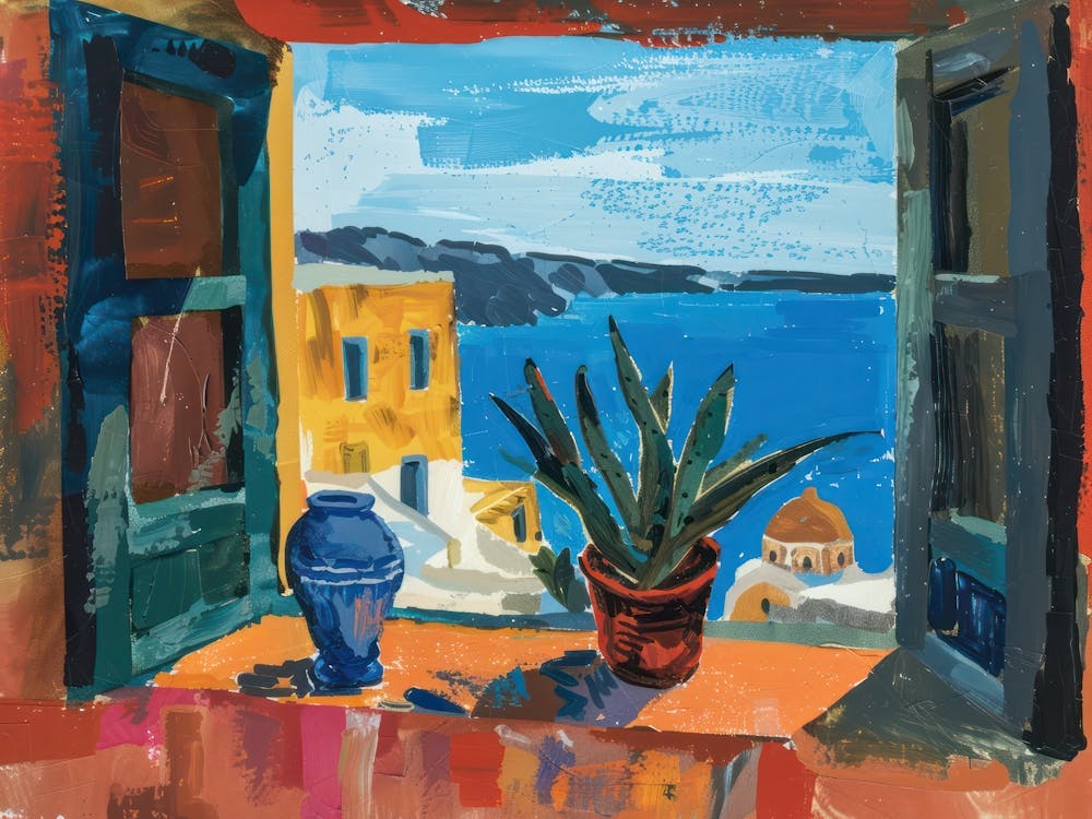 Santorini aus dem Fensterblick Gemälde 4