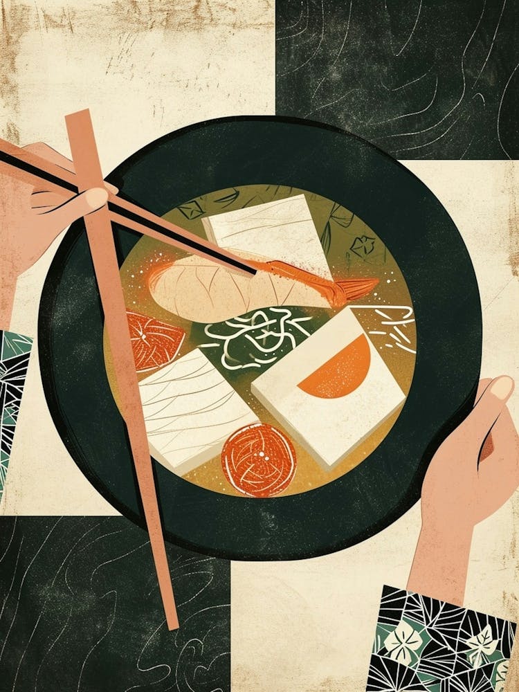 Art-Déco-inspirierte Illustration einer Ramen-Schale