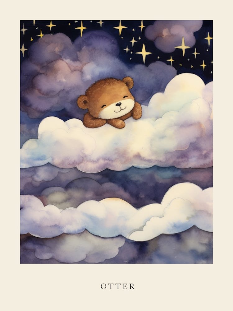 Baby Otter 2 Sleeping In The Clouds Nursery Poster