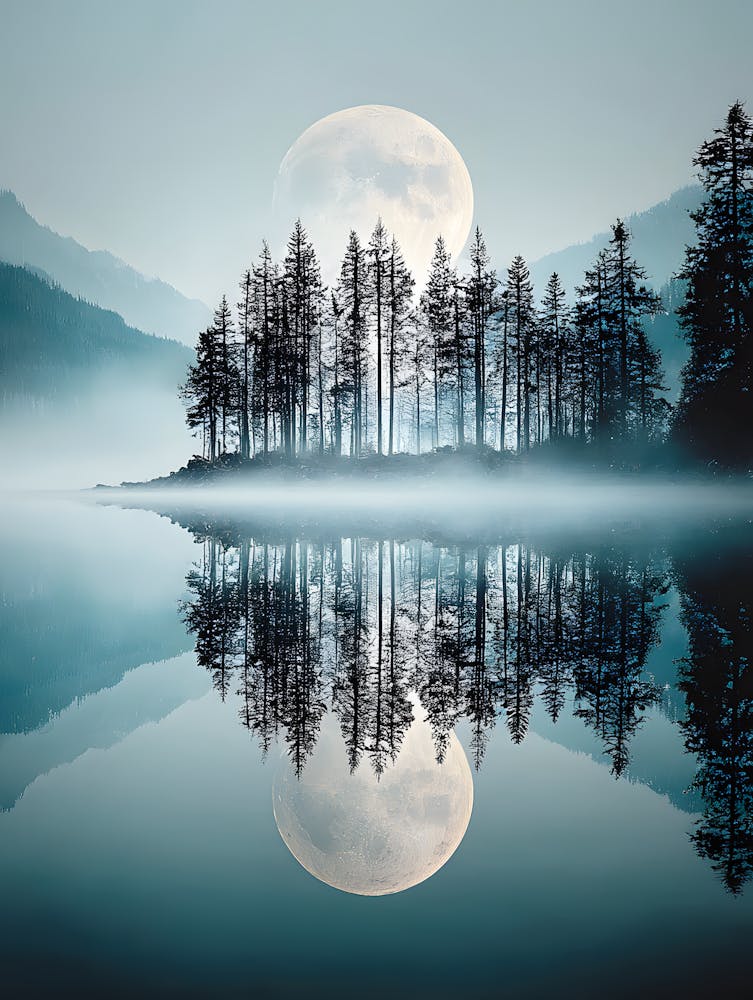 Beautiful Full Moon Over the Lake 11