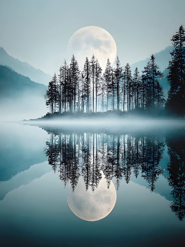 Beautiful Full Moon Over the Lake 11