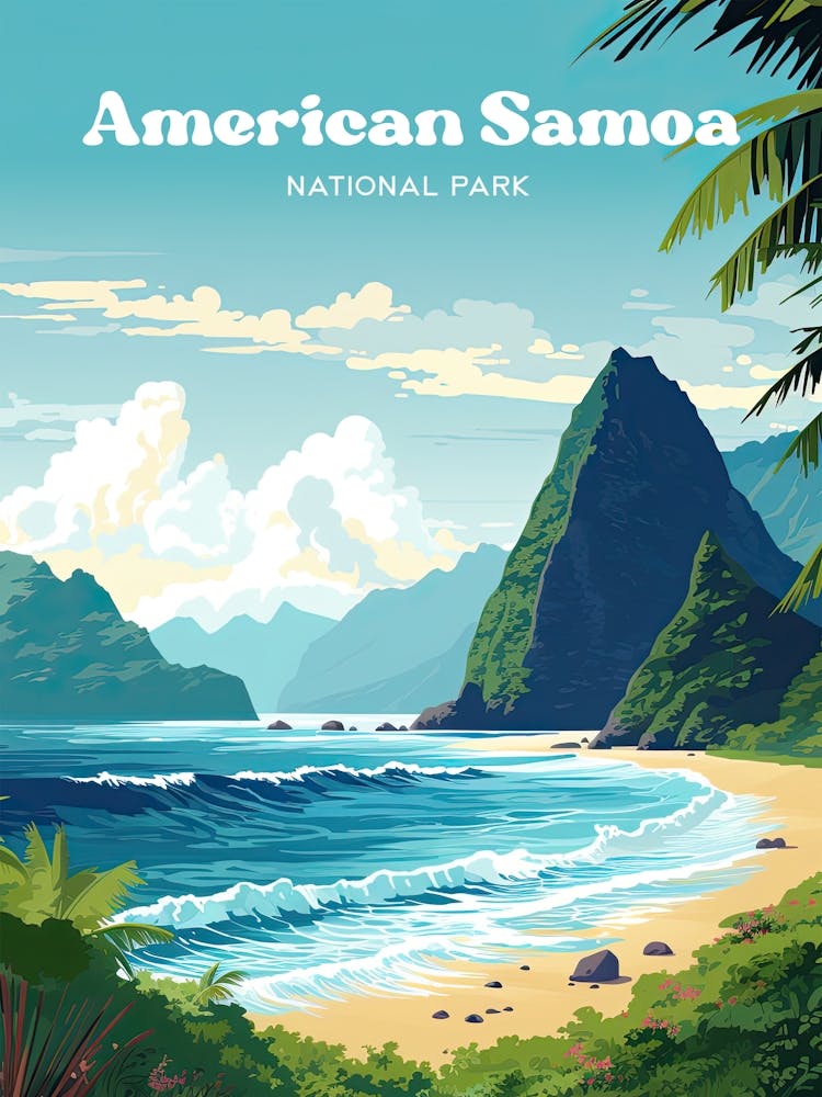 American Samoa National Park Tutuila Travel Art Illustration