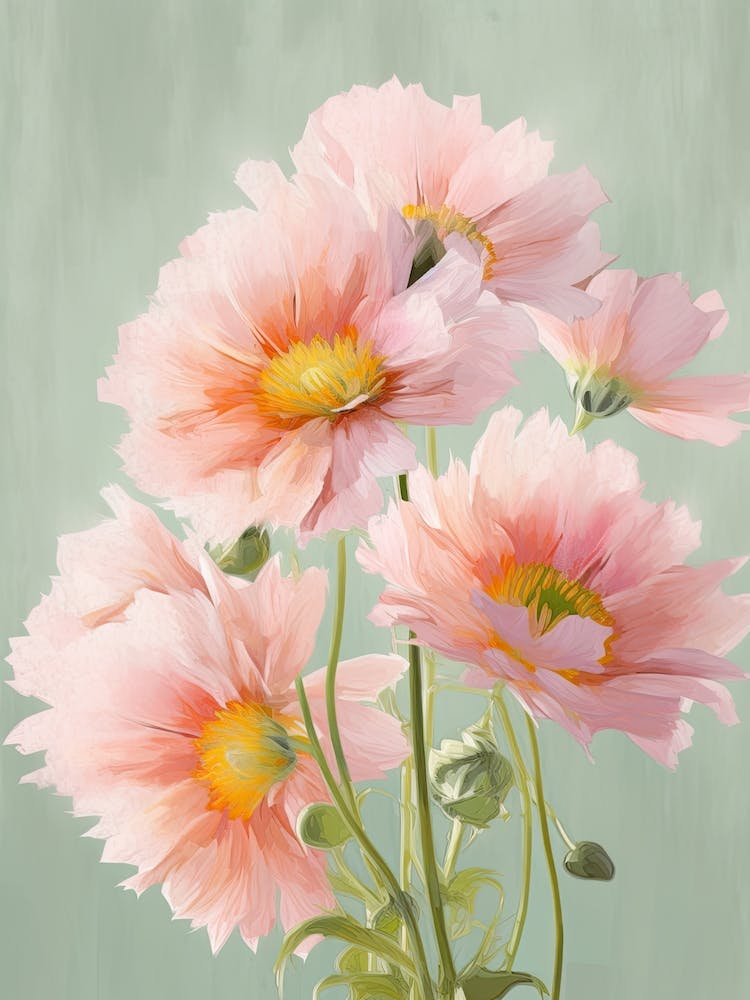 Chrysanthemums Flowers Acrylic Painting In Pastel Colours 1