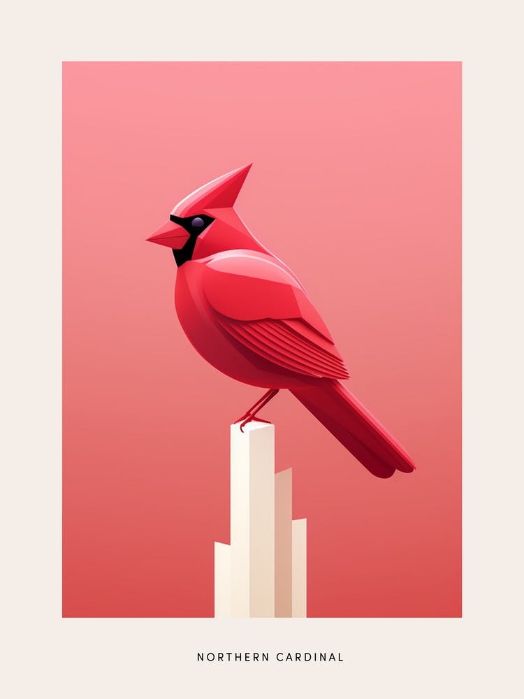 Minimalist Northern Cardinal 4 Bird Poster