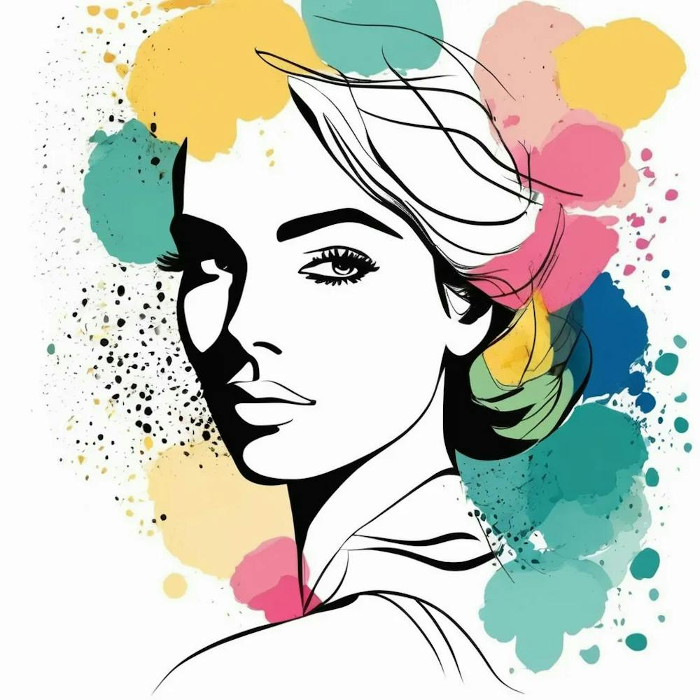 Watercolour portrait Woman Line Art