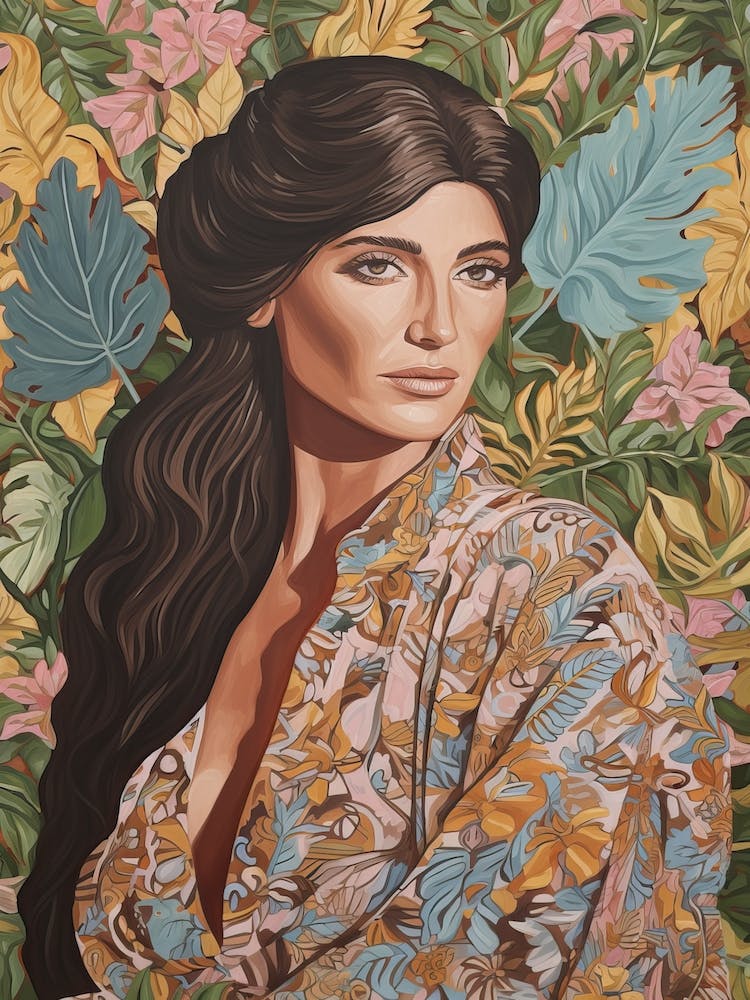Floral Handpainted Portrait Of Kim Kardashian 1