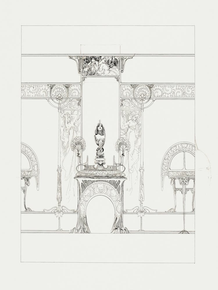 Decor For The Fireplace For The Fouquet Boutique, Alphonse Mucha