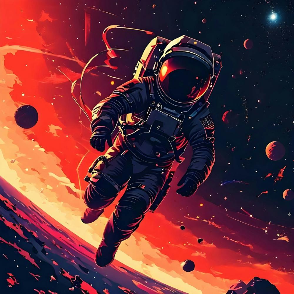Exploring the Cosmos: Astronaut Adrift Among Planets and Stars