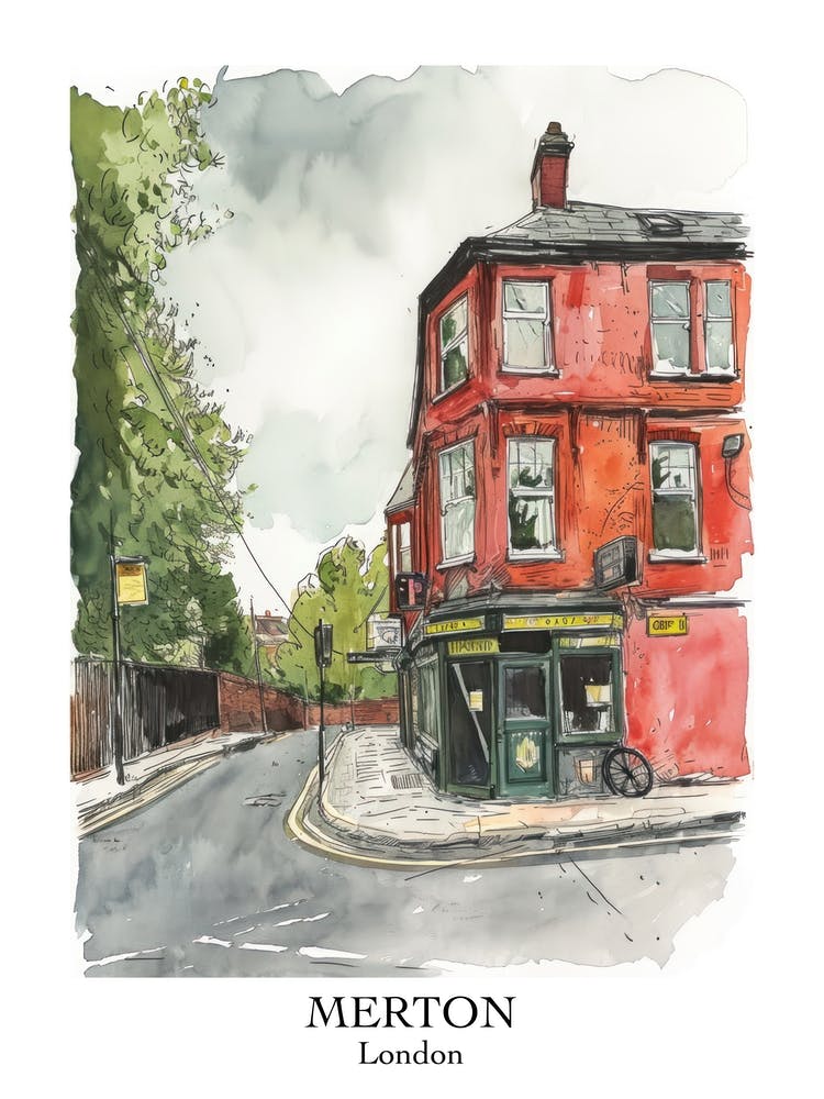 Merton London Borough   Street Watercolour 3 Poster