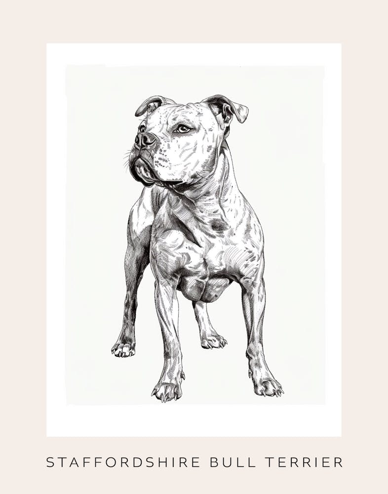 Staffordshire Bullterrier Hund Linien-Skizze 2 Plakat