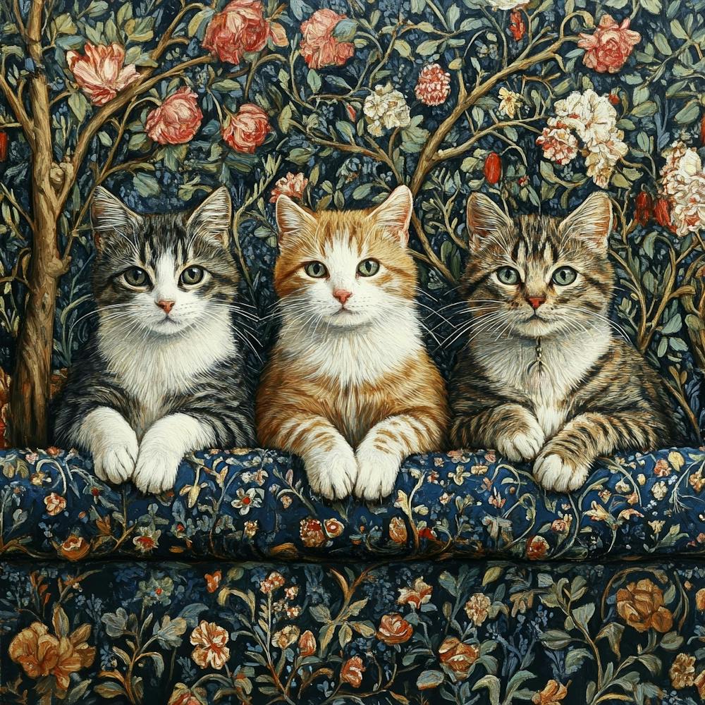Three Kittens On A Sofa Art