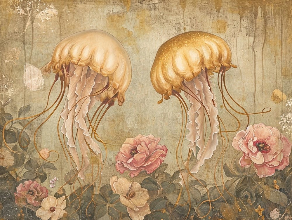 Floral Animal Illustration Jellyfish 1