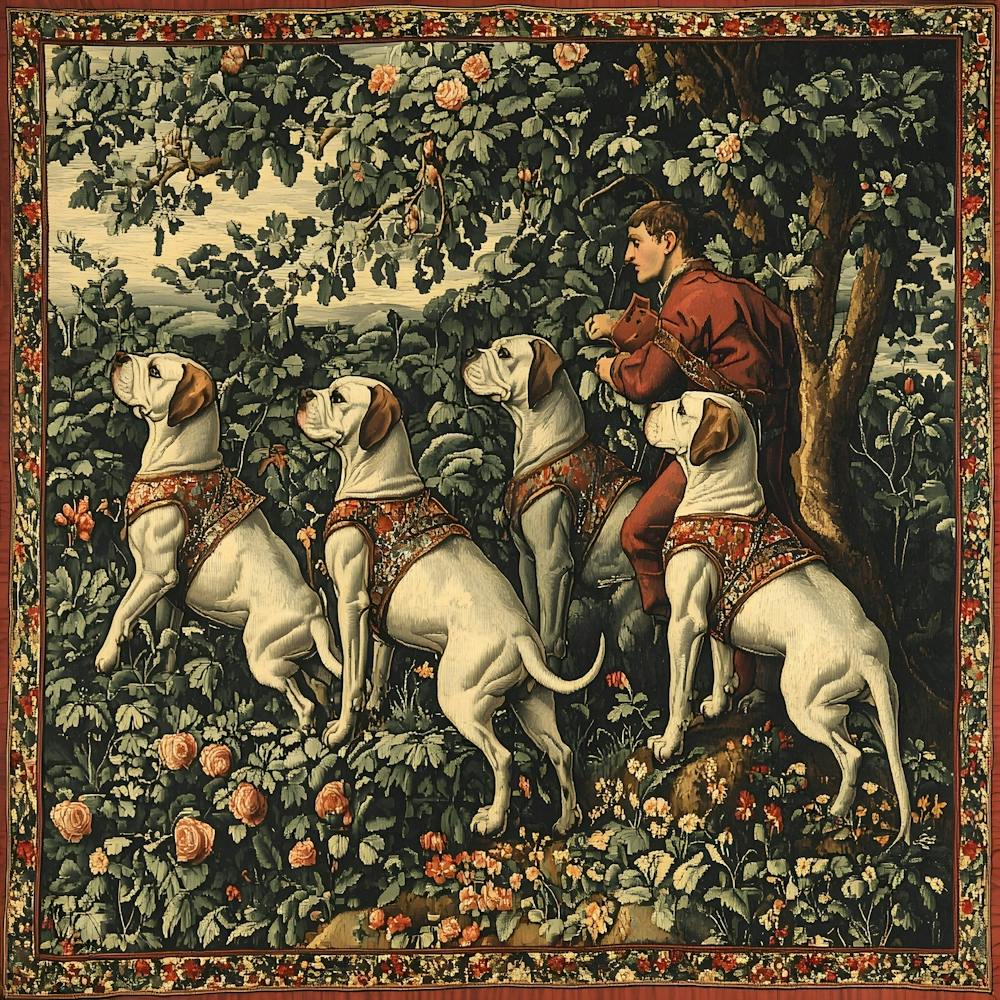Ancient Tapestry With Dogs