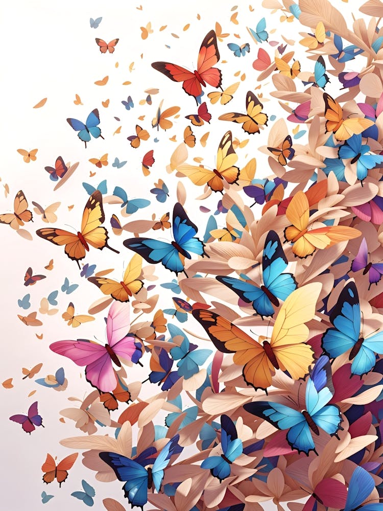 Colorful Butterflies Flying In The Sky
