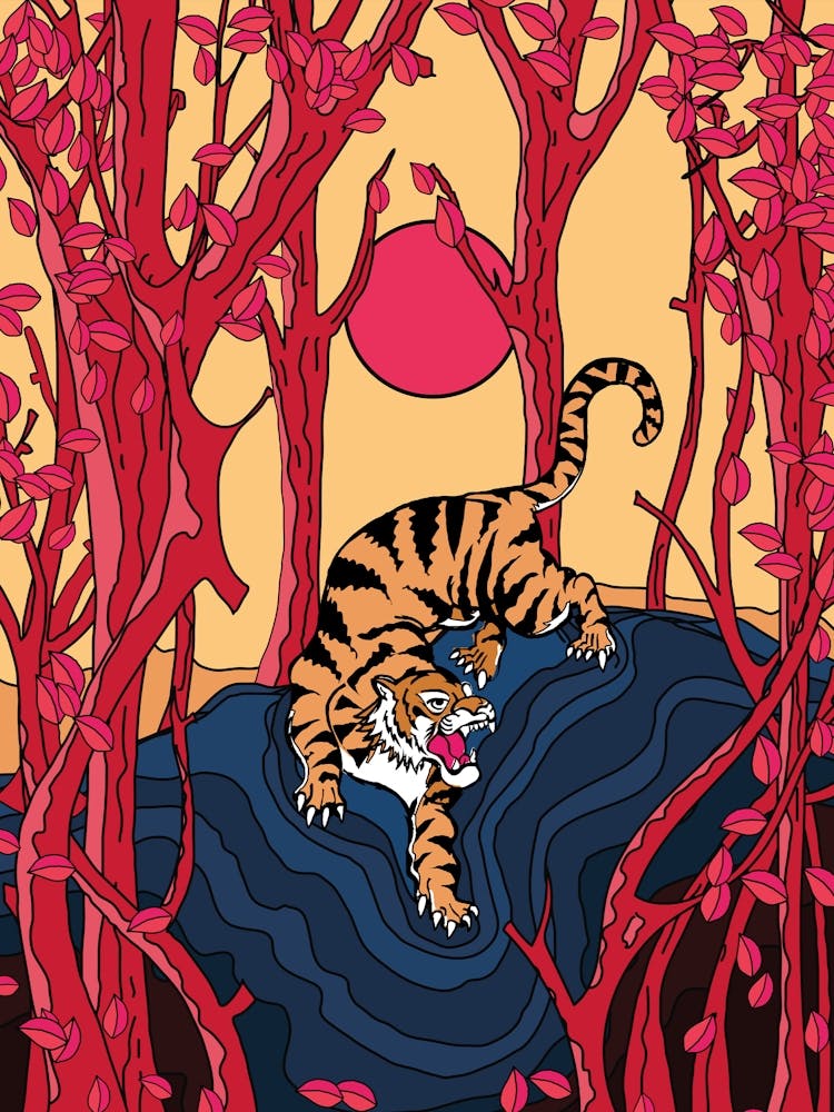 Traditional Japanese Tiger In The Forest