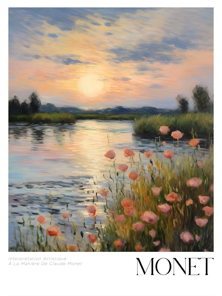 Art Poster Echoing Monet Style Painting, Poppies By Monet