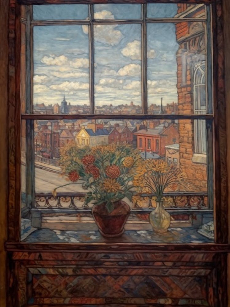 A Window View Of London In The Style Of Art Nouveau 2