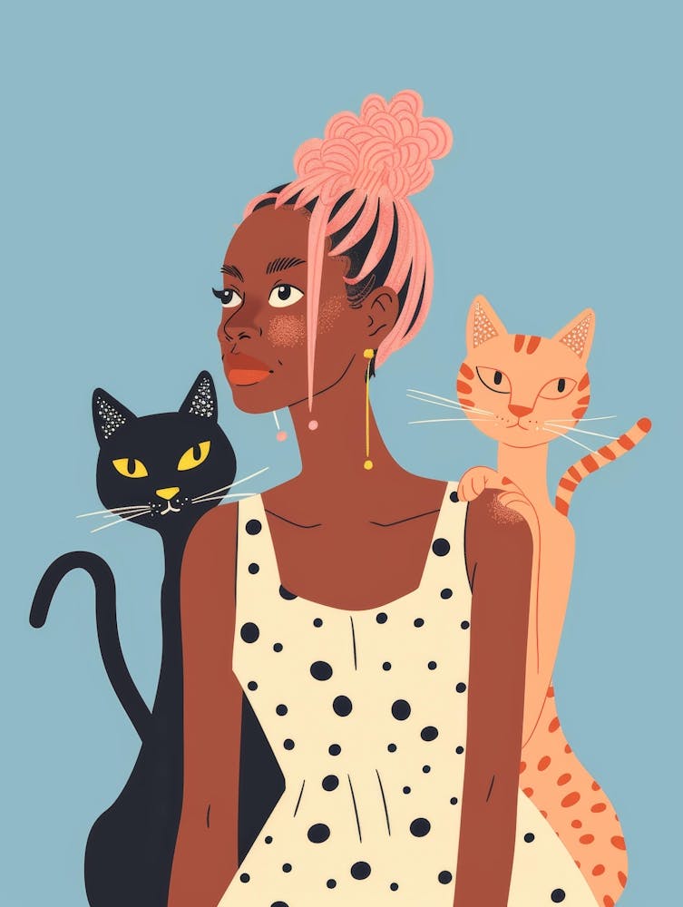 Black Woman With Cats
