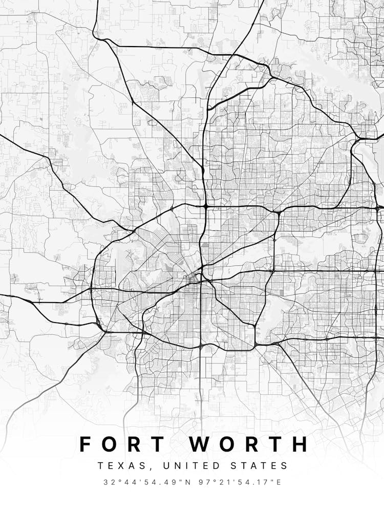 Fort Worth Texas USA White Map