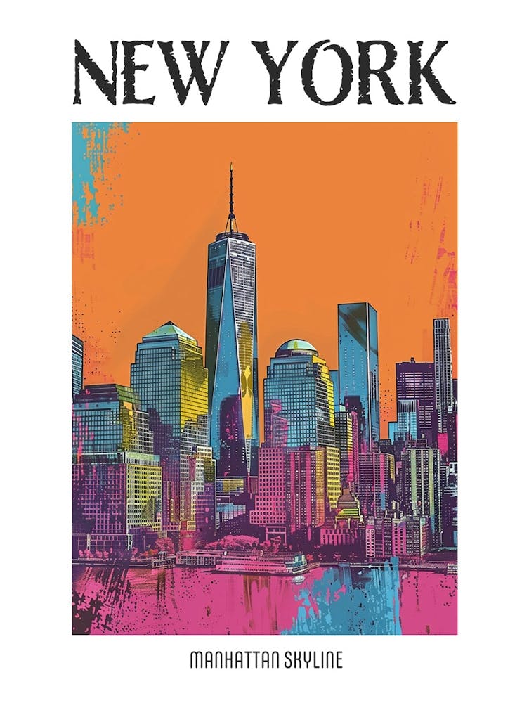 Manhattan Skyline New York Colourful Silkscreen Illustration 2 Poster