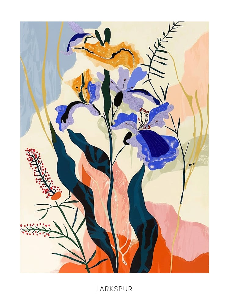 Colourful Flower Illustration Poster Larkspur 2