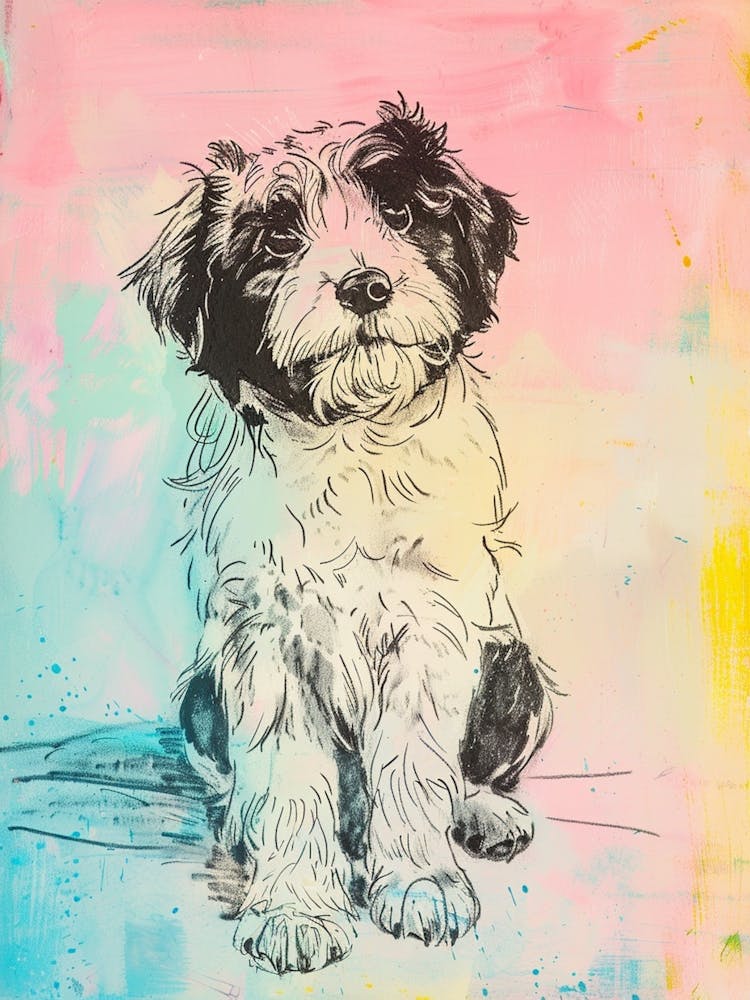 Colourful Polish Lowland Sheepdog Dog Line Illustration 2