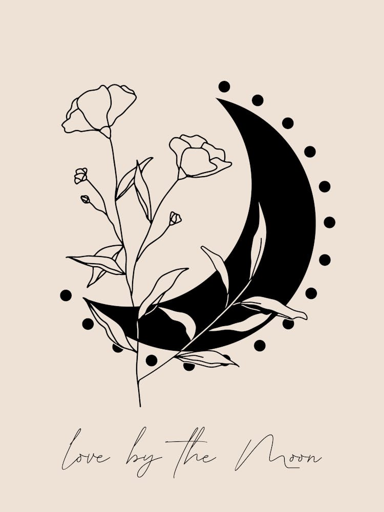 Love By the Moon, Floral Line Art, Boho Neutral