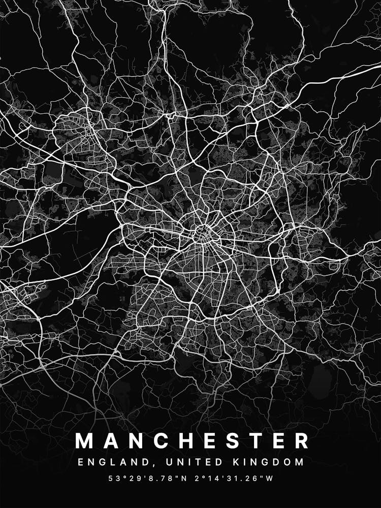 Manchester England Black Map