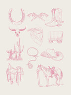 Western Flash Sheet Wall Art | Cactus Desert Wall Art | Pink Cowboy Cowgirl Western Living Room Bedroom