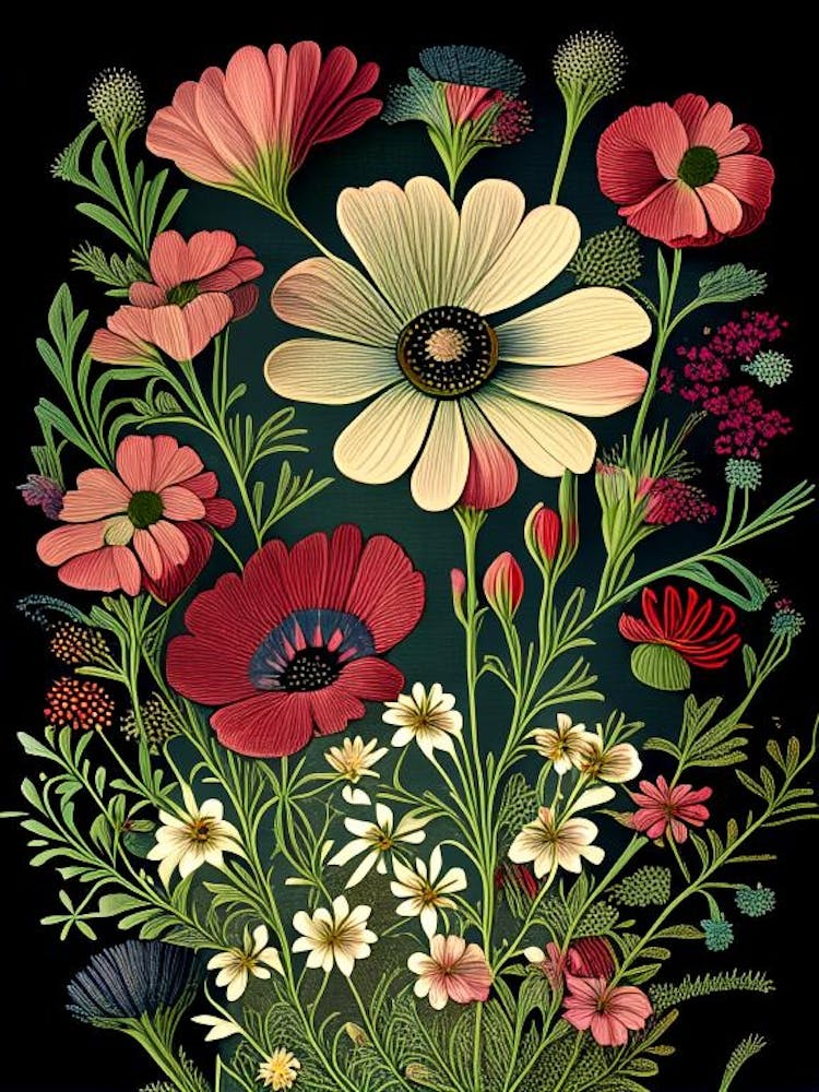 Cosmos 3 Floral Botanical Vintage Poster Flower
