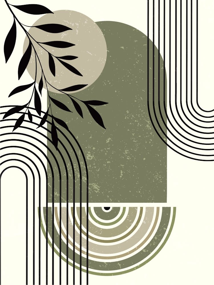 Abstract Geometric Botanical Leaves Concentric Circles