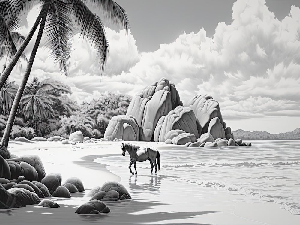 A Horse Oil Painting In Anse Source D Argent, Seychelles, Landscape 3