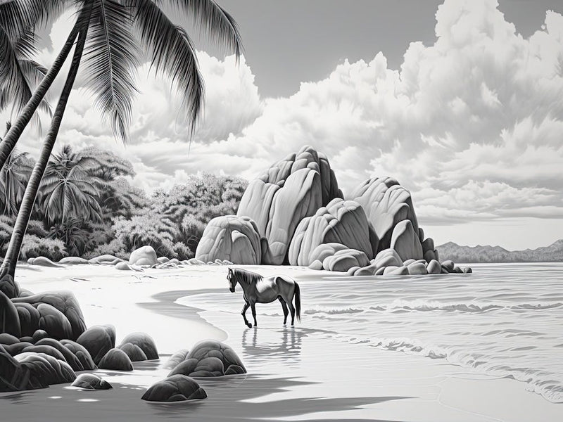 A Horse Oil Painting In Anse Source D Argent, Seychelles, Landscape 3