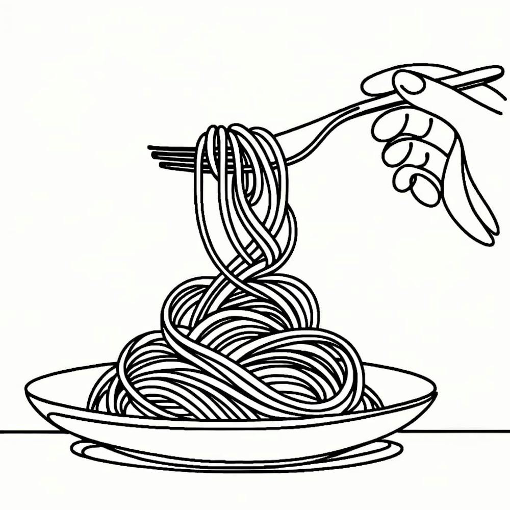 Line drawing of a Plate Of Spaghetti | Kitchen Wall Art