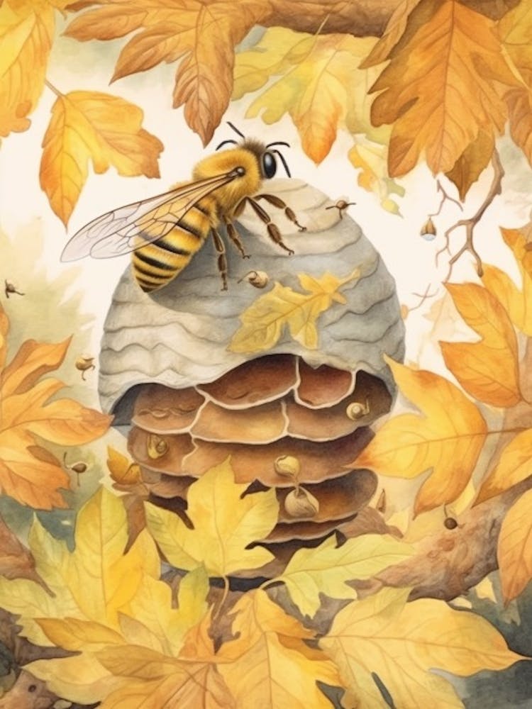 Masked Bee Beehive Watercolour Illustration 3