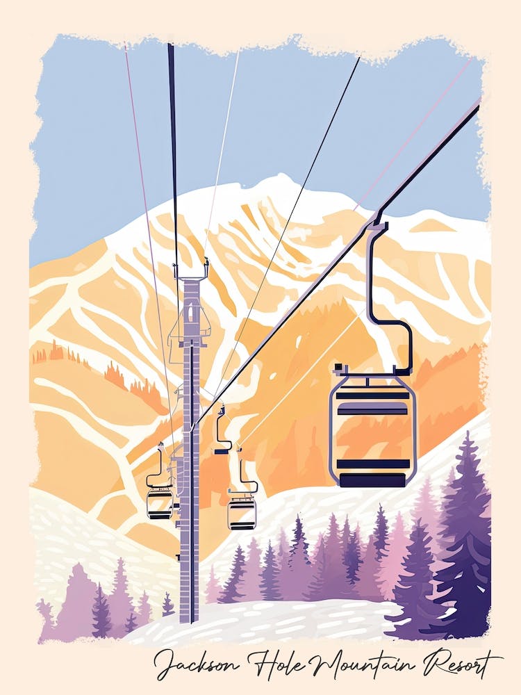 Poster Of Jackson Hole Mountain Resort   Wyoming, Usa, Ski Resort Pastel Colours Illustration 3