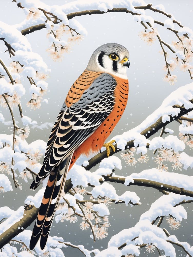 Peinture d'Oiseau Hivernal - Crécerelle d'Amérique 2