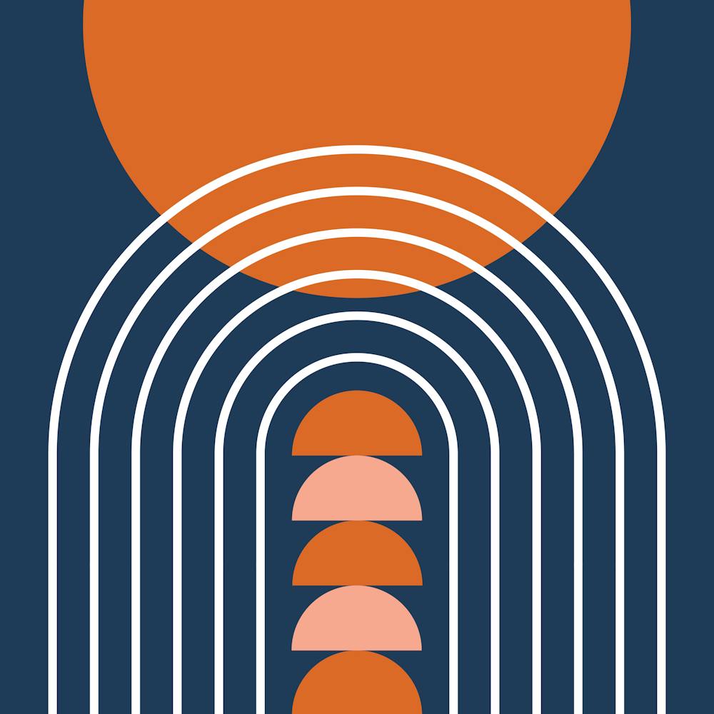 Modern Mid Century Gateway Sun Rainbow 16 In Navy Blue Orange 02