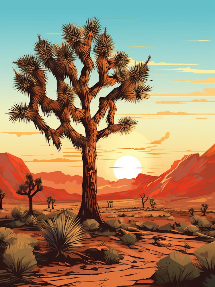  Retro Illustration Of A Joshua Tree At Dawn In Desert 2