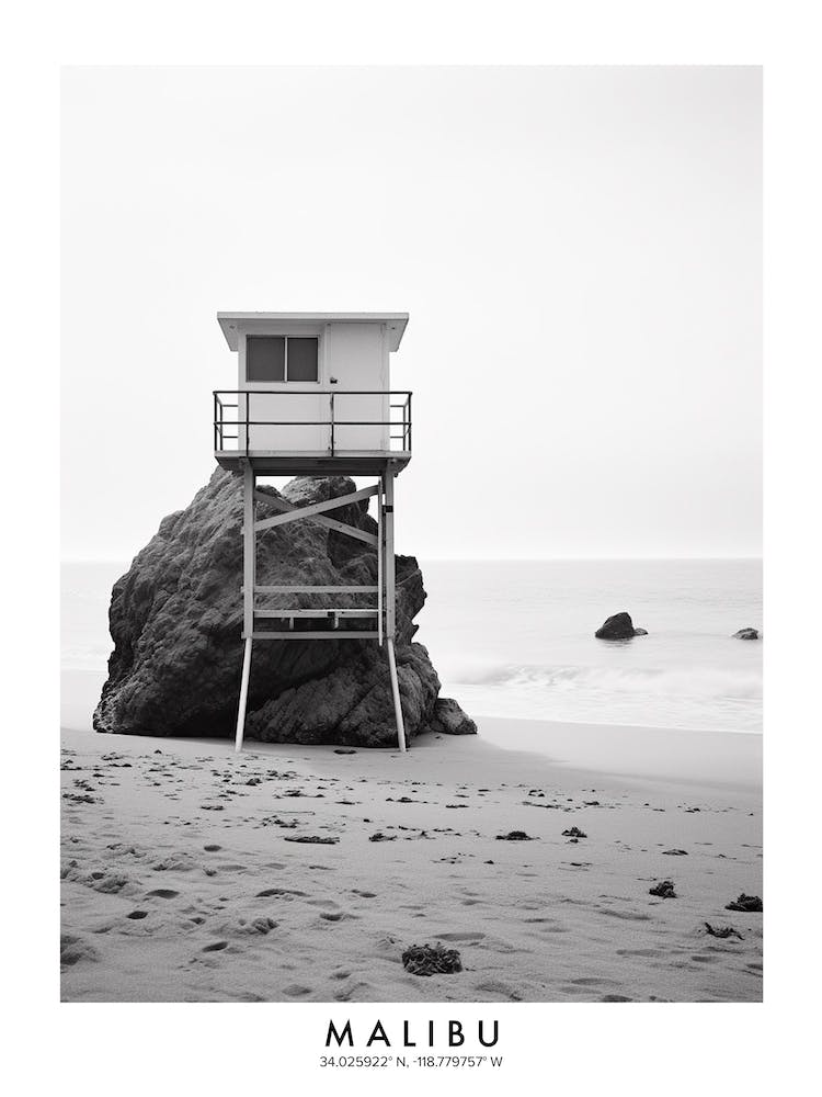 Poster Of Malibu, Black And White Analogue Photograph 4