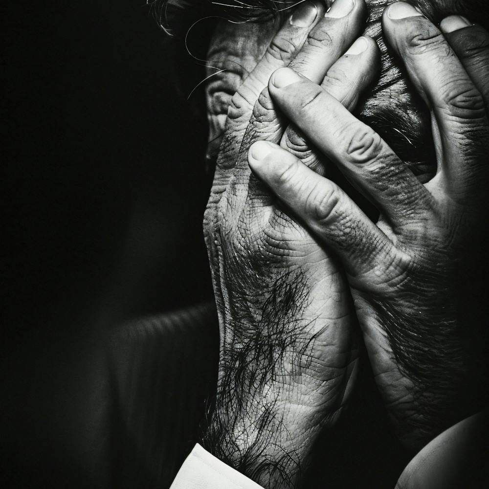 Black And White Portrait Of A Sad Man